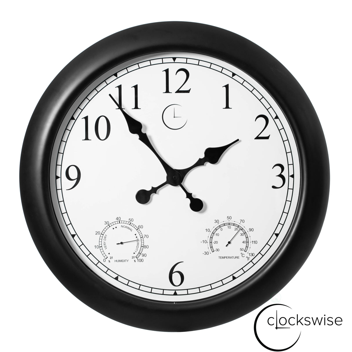 24-inch Large Outdoor Wall Clock Thermometer Combo, Waterproof Hygrometer Silent Battery Operated Clocks Timepiece Garden Weather Master Station for Home Indoor or Patio Pool Photography Props Black - LEHADAR