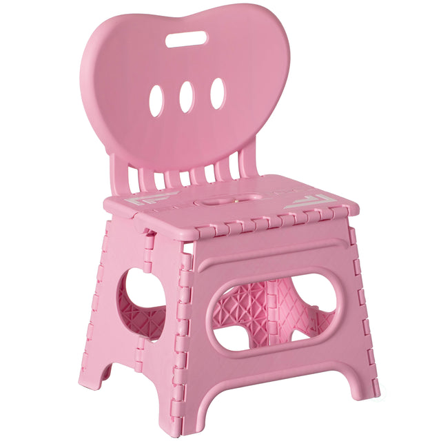 Plastic Foldable Step Stool with Back Support, Heart Shaped Backrest, Portable Chair with Handle, Kids Stepping Stool and Bathroom Stool, Collapsible Step Stool, Pink - LEHADAR