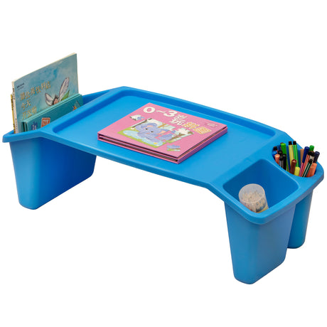 Portable Kids Lap Desk Tray, Activity Table With 3 Compartments for Art, Coloring, Writing, Eating, And Road Trips, Blue - LEHADAR