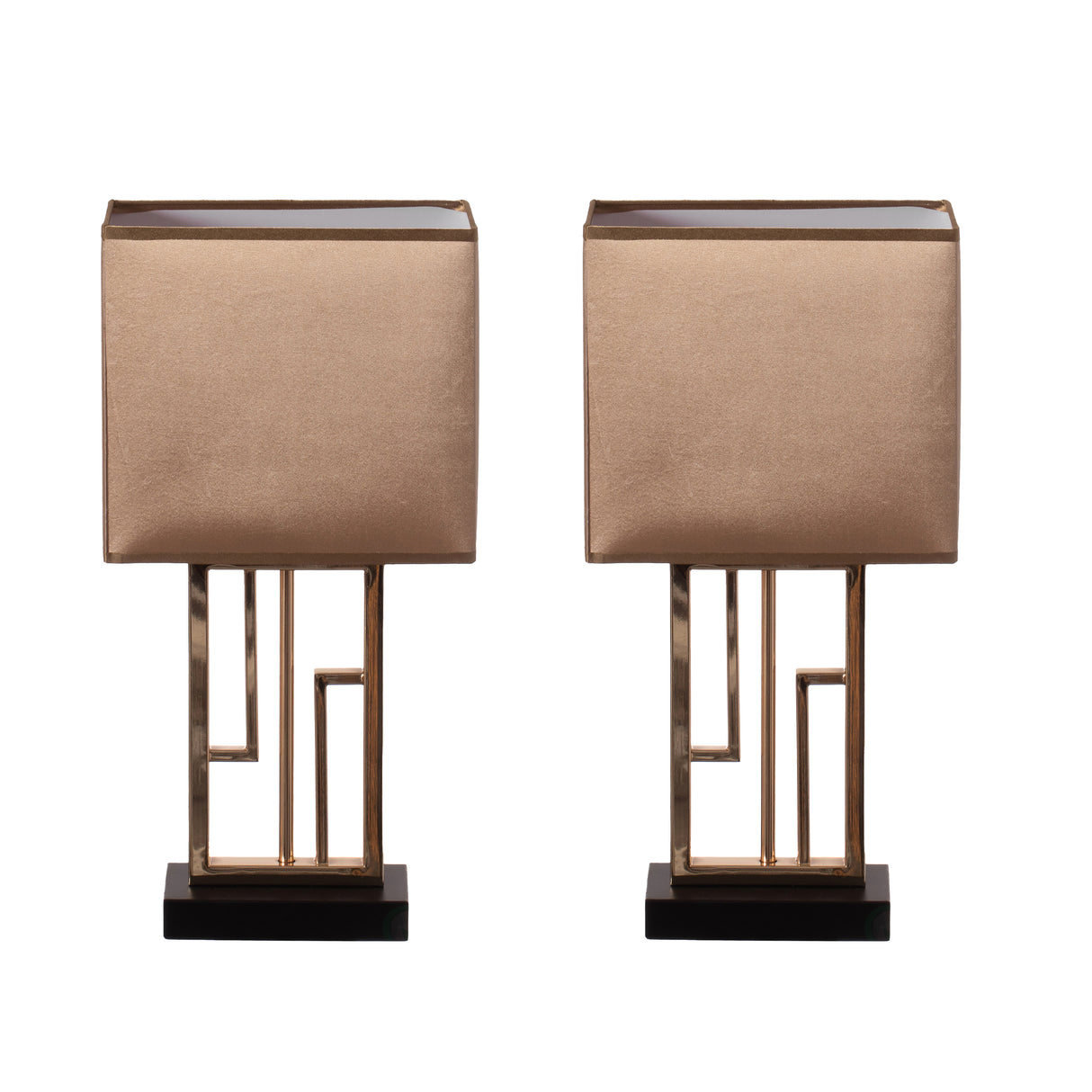 Table Lamp, Decorative Metal Table Lamp with Gold Modern Stand and Brown Silk Lampshade 17 Inch, Unique Lamp for Home Decor Living Room or Bedroom, Set of 2 - LEHADAR