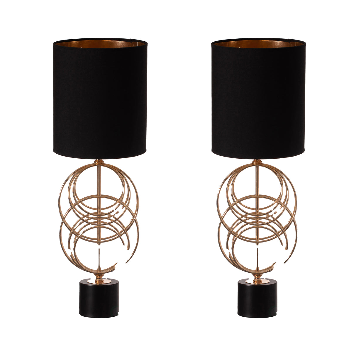 Table Lamp, 26 Inch Decorative Metal Table Lamp with Gold Circular Stand and Black Cotton Lampshade, Unique Lamp for Home Decor Living Room or Bedroom, Set of 2 - LEHADAR