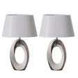 Table Lamps, Decorative Ceramic Table Lamp 19 inch, with Silver and White Oval Stand and White Cotton Lampshade, Unique Lamp for Home Decor Living Room or Bedroom, Set of 2 - LEHADAR