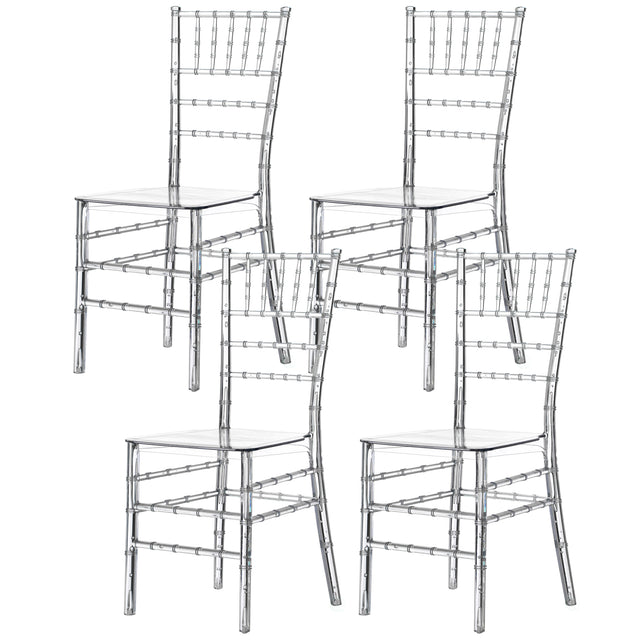Modern Acrylic Stackable Chiavari Dining Chair, Clear Party Chair, Ctystal Acrylic Chair for Events and Weddings, Set of 4 - LEHADAR
