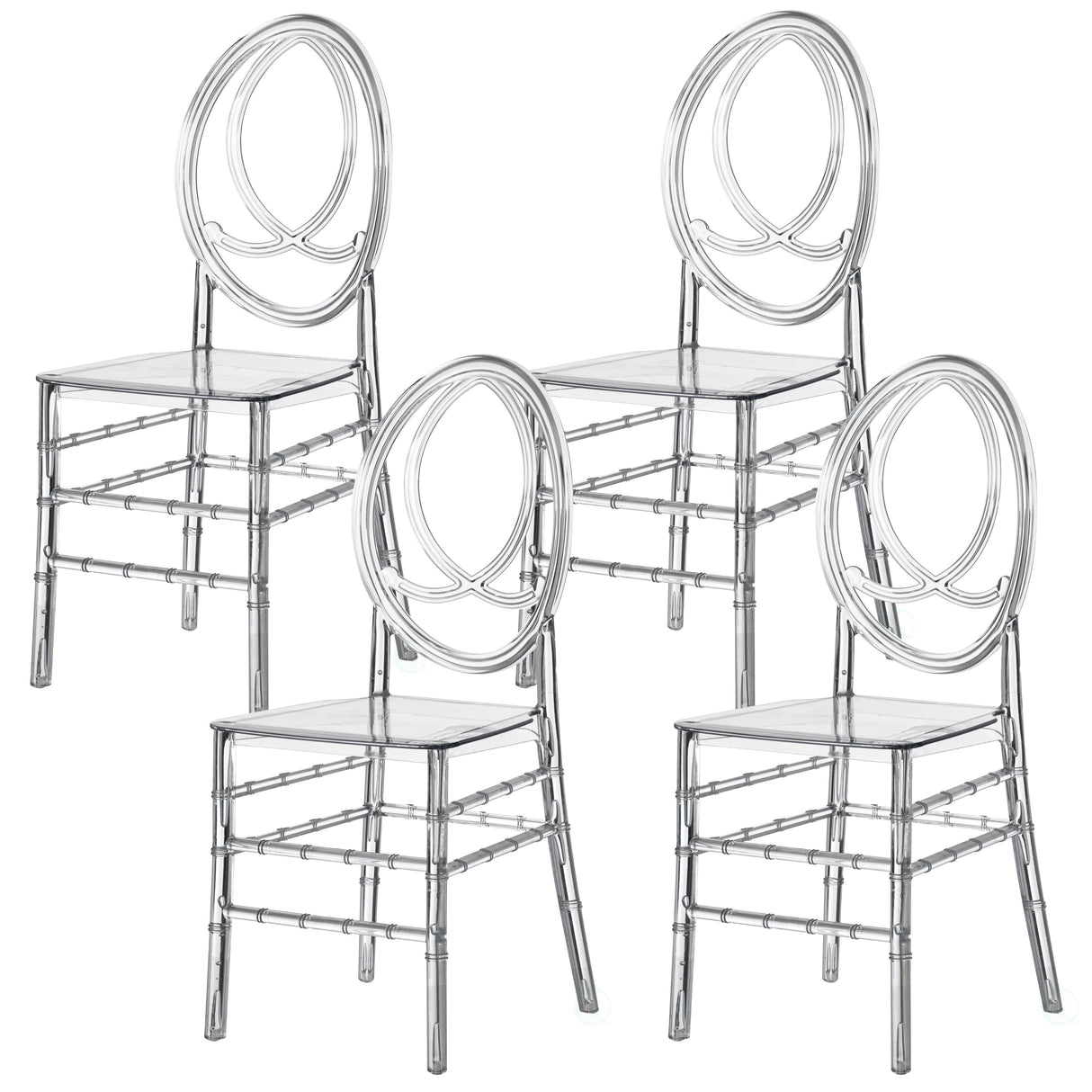 Modern Acrylic Phoenix Dining Chair, Stackable Transparent Party Chair, Crystal Clear Acrylic Chair for Events and Weddings, Set of 4 - LEHADAR
