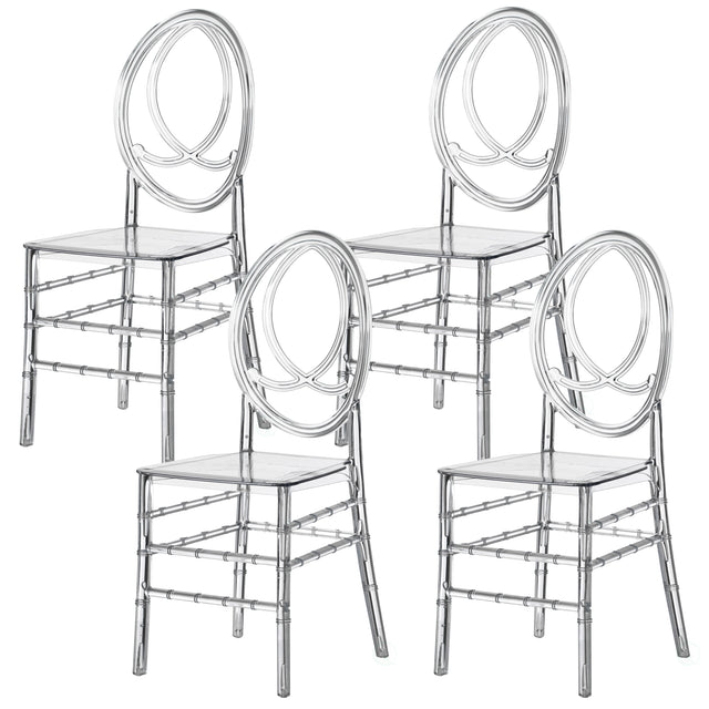 Modern Acrylic Phoenix Dining Chair, Stackable Transparent Party Chair, Crystal Clear Acrylic Chair for Events and Weddings, Set of 4 - LEHADAR