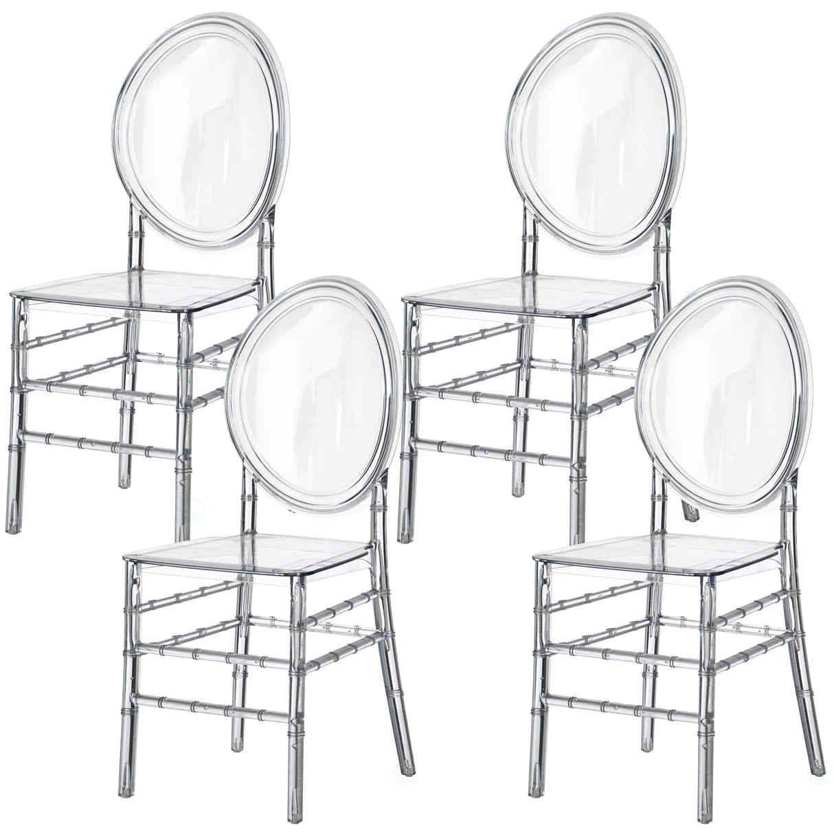 Modern Acrylic Crystal Ice Chair, Florence Dining Chair, Stackable Transparent Seating for Events and Weddings, Set of 4 - LEHADAR
