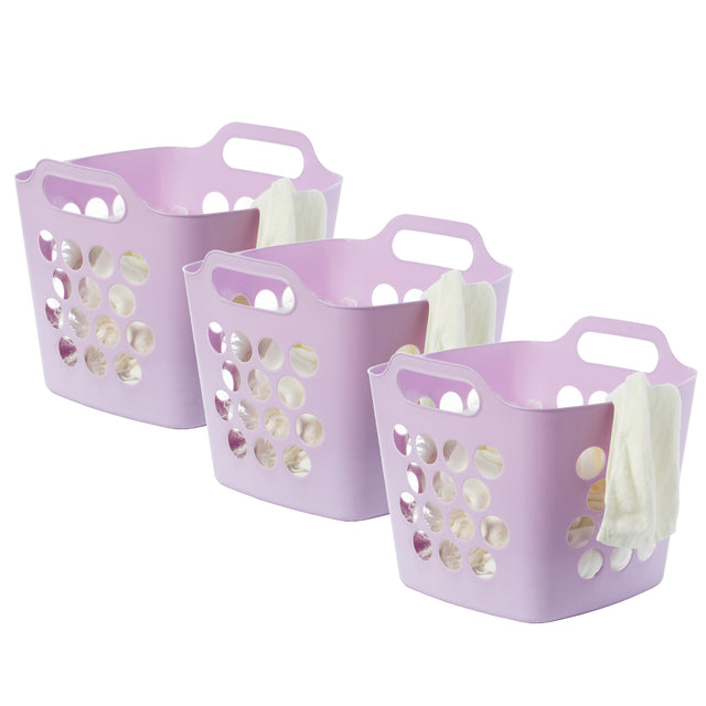 Flexible Plastic Carry Laundry Basket Holder Square Storage Hamper with Side Handles, Purple Set of 3 - LEHADAR