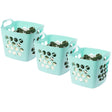 Flexible Plastic Carry Laundry Basket Holder Square Storage Hamper with Side Handles, Green Set of 3 - LEHADAR