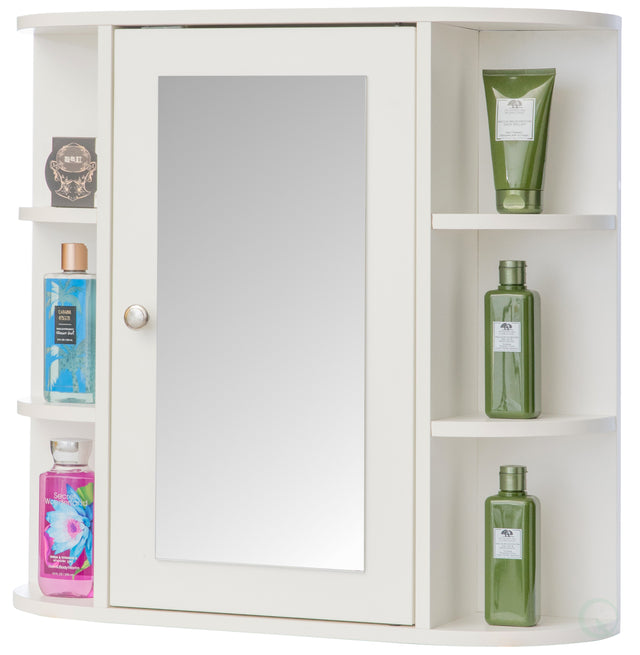Fully Assembled and Ready for Installation Multifunctional White Wall Mount Medicine Cabinet with 4 Adjustable Inner Shelves and 6 Outer Shelves - Perfect as Bathroom Organizers and Storage - LEHADAR