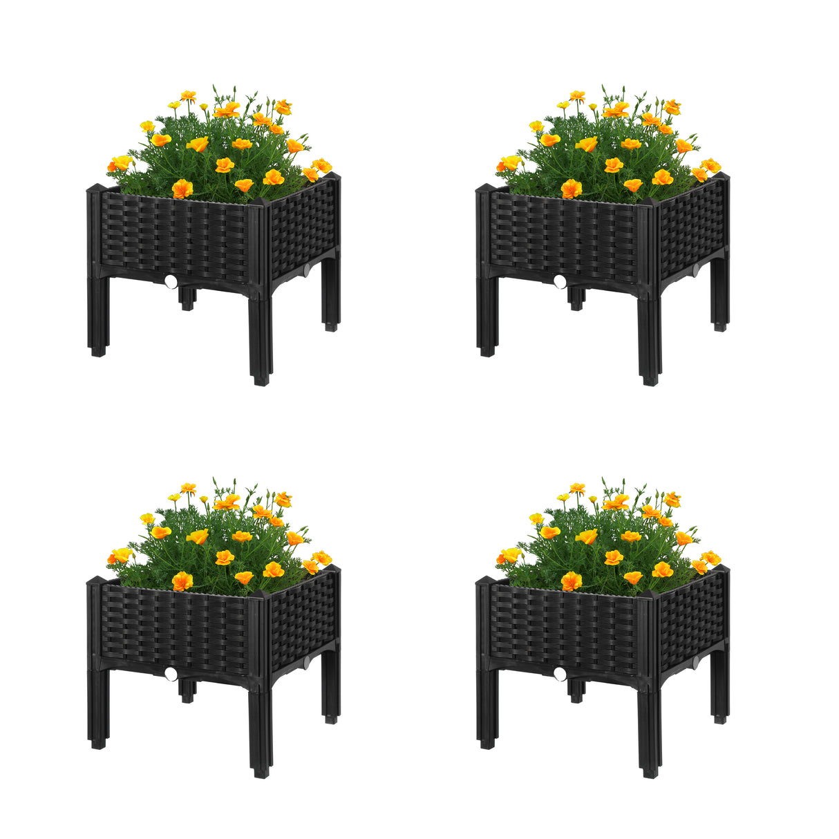 Rattan Raised Garden Bed Flower Planter, set of 4 - LEHADAR