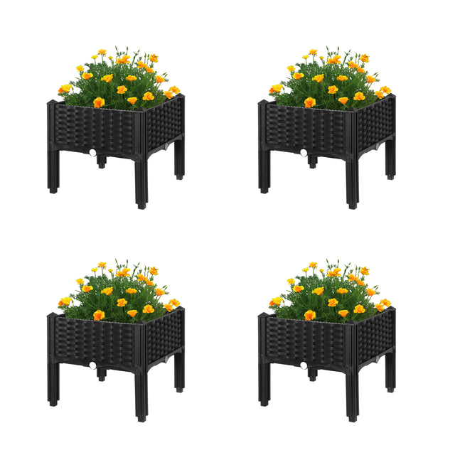 Rattan Raised Garden Bed Flower Planter, set of 4 - LEHADAR