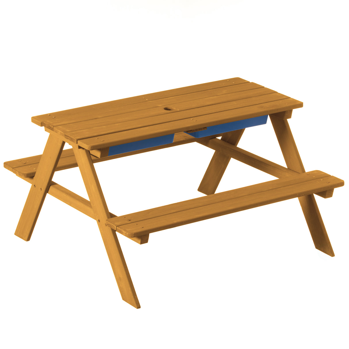 Convertible Wooden Sand and Water Table for your Toddlers Outdoor Playset Featuring 2 Play Box and a Removable Top that Transforms into Kids Picnic Table - Teak Stained - LEHADAR