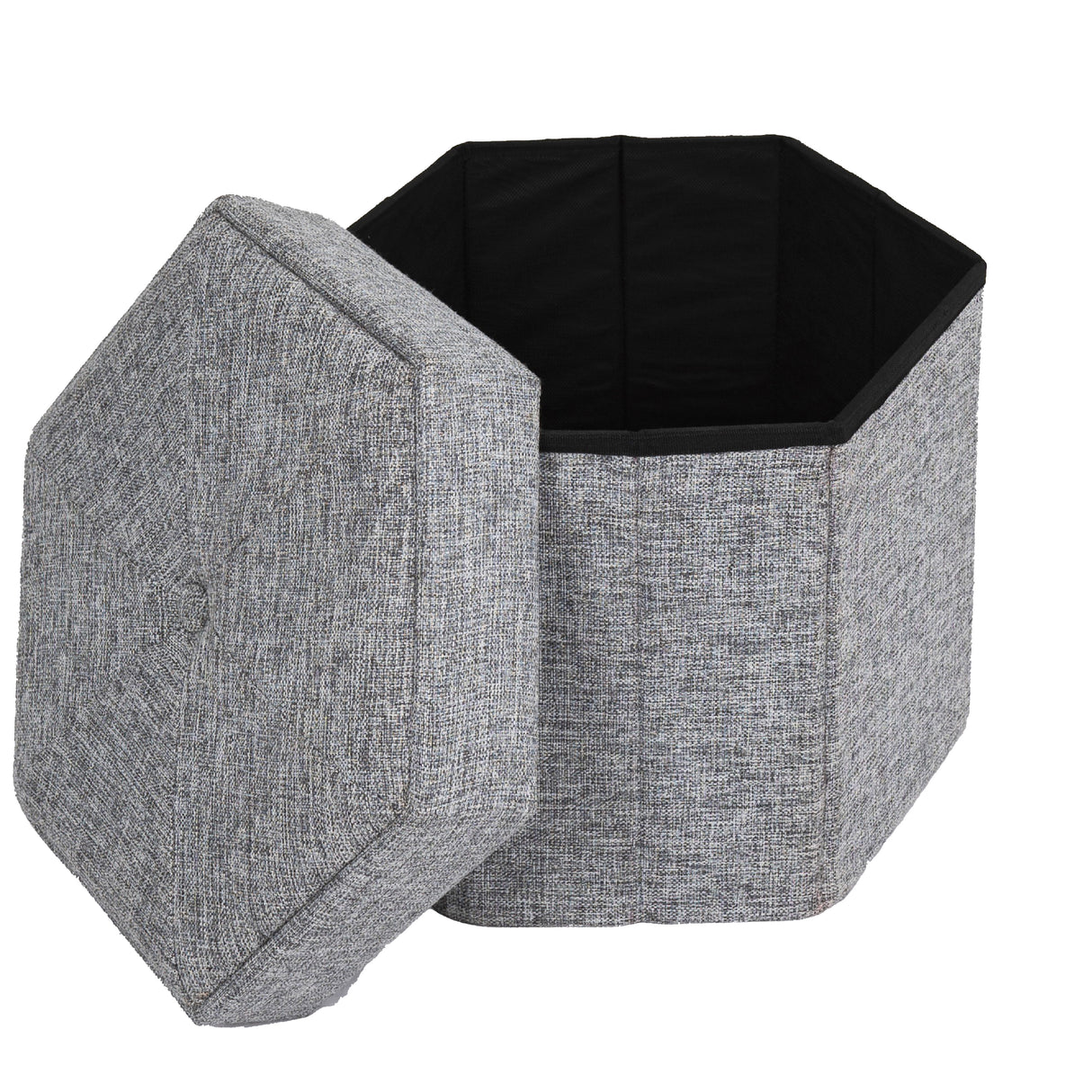 Medium Decorative Grey Foldable Hexagon Ottoman for Living Room, Bedroom, Dining, Playroom or Office - LEHADAR