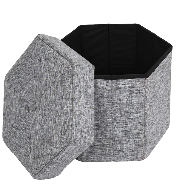 Small Decorative Grey Foldable Hexagon Ottoman for Living Room, Bedroom, Dining, Playroom or Office - LEHADAR