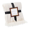 Decorative Zigzag Stripe Pattern Knit Throw Blanket, 50x60 in, Complete with Delicate Fringe Details - Cream, Lightweight, Breathable, Easy Care, Versatile, All-Season, Ideal for Lounging, Gifting - LEHADAR