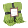 Decorative Zigzag Stripe Pattern Knit Throw Blanket, 50x60 in, Complete with Delicate Fringe Details - Green, Lightweight, Breathable, Easy Care, Versatile, All-Season, Ideal for Lounging, Gifting - LEHADAR