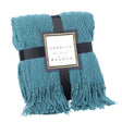Decorative Chevron Pattern Knit Throw Blanket, 50x60 in, Made with Premium Yarns, Finished with Chic Fringe Details - Blue, Lightweight, Breathable, Easy Care - LEHADAR