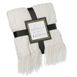 Decorative Chevron Pattern Knit Throw Blanket, 50x60 in, Made with Premium Yarns, Finished with Chic Fringe Details - White, Lightweight, Breathable, Easy Care, Versa - LEHADAR