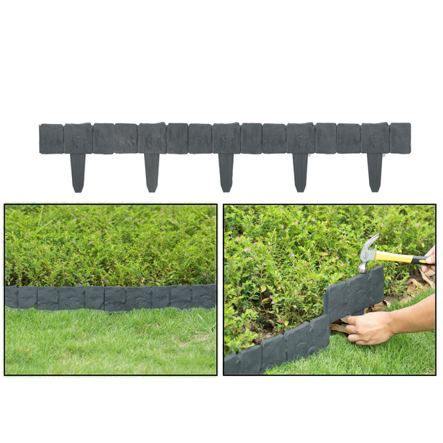 Cobbled Stone Style Outdoor Lawn Edging Gate 10pk Interlocking Stakes - LEHADAR