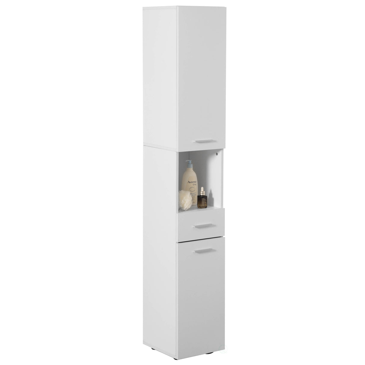71.5 Inches Tall Thin Corner Shelf Floor Cabinet with 2 Doors, 1 Drawer, Freestanding Linen Tower Cabinet - Perfect for Bathroom, Living Room, Kitchen or Home Office, White - LEHADAR