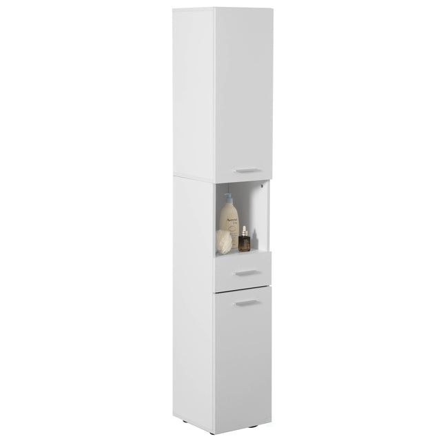 71.5 Inches Tall Thin Corner Shelf Floor Cabinet with 2 Doors, 1 Drawer, Freestanding Linen Tower Cabinet - Perfect for Bathroom, Living Room, Kitchen or Home Office, White - LEHADAR