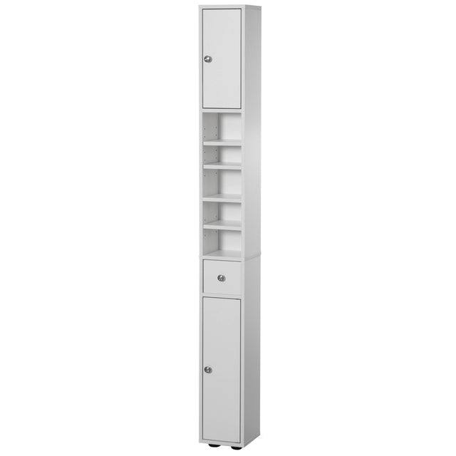 72 Inches Narrow, Tall and Space Saving Multi-Purpose Freestanding White Linen Tower - Ideal as Bathroom Organizer, Toilet Paper Cabinet and Kitchen Cabinet - LEHADAR