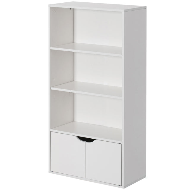 47 Inches Multi Purpose White 3 Tier Open Book Shelf and Bookcases with 2 Doors Storage Cabinet and 1 Adjustable Shelf - Ideal for Home Office, Living Room, Classroom, Study Room - LEHADAR