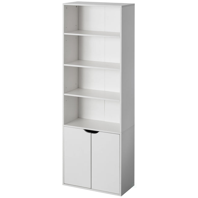 71 Inches Multi Purpose White 4 Tier Open Book Shelf and Bookcases with 2 Doors Storage Cabinet and 1 Adjustable Shelf - Ideal for Home Office, Living Room, Classroom, Study Room - LEHADAR