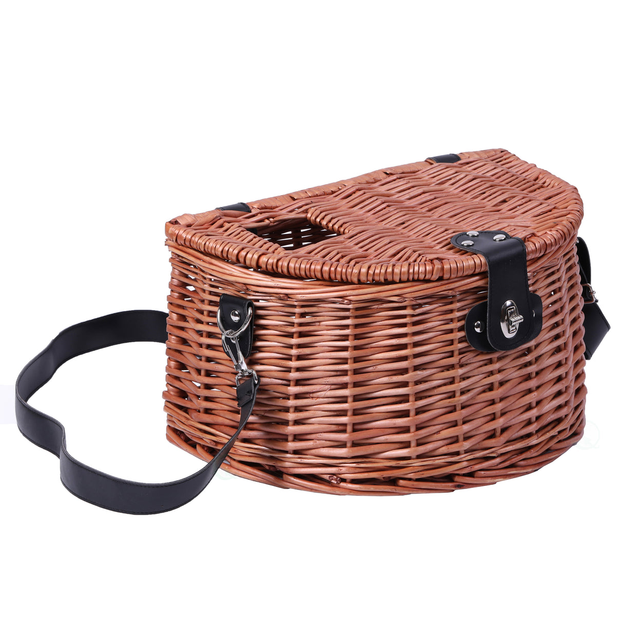 Outdoor Classic Willow Wicker Trout Fishing Creel Basket with Faux Leather Shoulder Strap Ideal as Fishing Tackle Box for Organized and Accessible Fly Fishing Gear During Fishing Expedition - LEHADAR