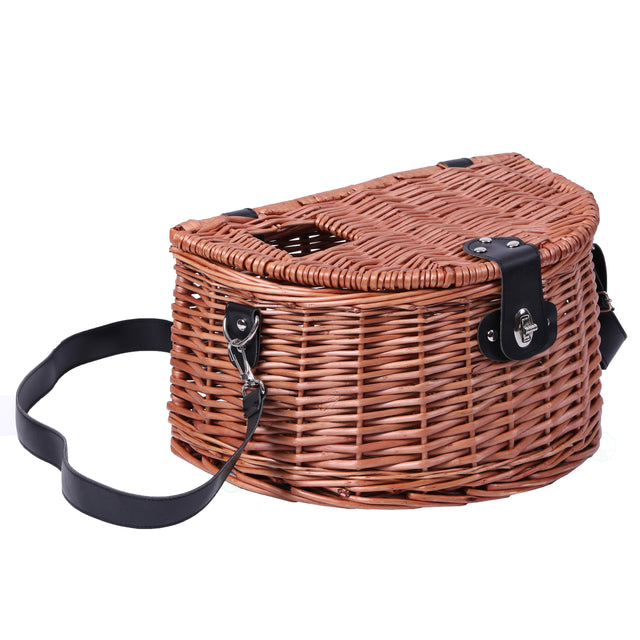 Outdoor Classic Willow Wicker Trout Fishing Creel Basket with Faux Leather Shoulder Strap Ideal as Fishing Tackle Box for Organized and Accessible Fly Fishing Gear During Fishing Expedition - LEHADAR