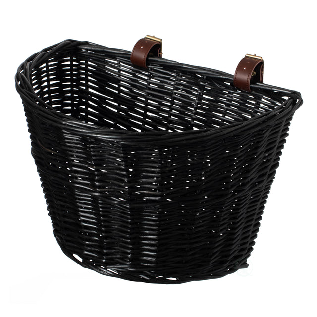 Black Wicker Front Cargo Bike Basket - Perfect for Riders of All Ages and Genders - for Beach Cruiser, Stationary Bike, E-bike, or Road Bike with Stylish Faux Leather Straps - LEHADAR
