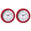 Set of 2 13.75" Plastic Red Round Silent, Non-Ticking Battery Operated Simple Modern Analog Wall Clock. Perfect for Office, Classroom, Living Room, Dining Room, Bed Room and Kitchen Wall Decor. - LEHADAR