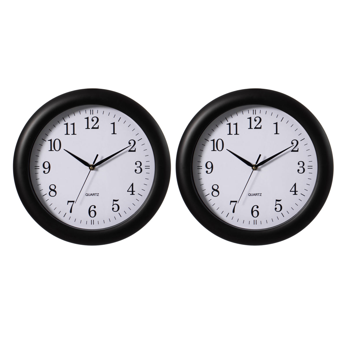Set of 2 13.75" Plastic Black Round Silent, Non-Ticking Battery Operated Simple Modern Analog Wall Clock. Perfect for Office, Classroom, Living Room, Dining Room, Bed Room and Kitchen Wall Decor. - LEHADAR