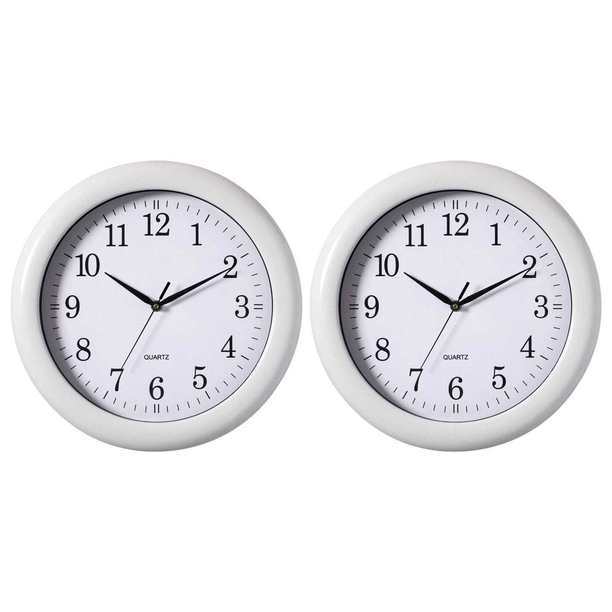 Set of 2 13.75 Inch Plastic White Round Silent, Non-Ticking Battery Operated Simple Modern Analog Wall Clock. Perfect for Office, Classroom, Living Room, Dining Room, Bed Room and Kitchen Wall Decor. - LEHADAR