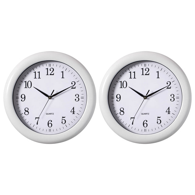 Set of 2 13.75 Inch Plastic White Round Silent, Non-Ticking Battery Operated Simple Modern Analog Wall Clock. Perfect for Office, Classroom, Living Room, Dining Room, Bed Room and Kitchen Wall Decor. - LEHADAR