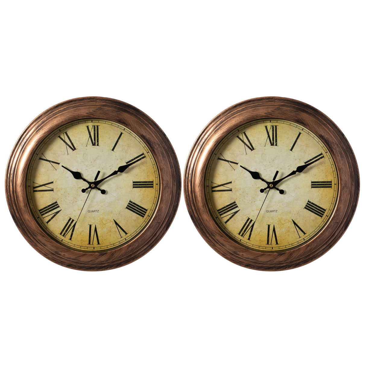 Pack of 2 15.5" Wall Clock for Home Kitchen Living/Dining Room Office Over Fireplace Decor Easy to Read Rustic Bronze Non-Ticking Large Roman Numerals Battery Operated Plastic Traditional Round - LEHADAR