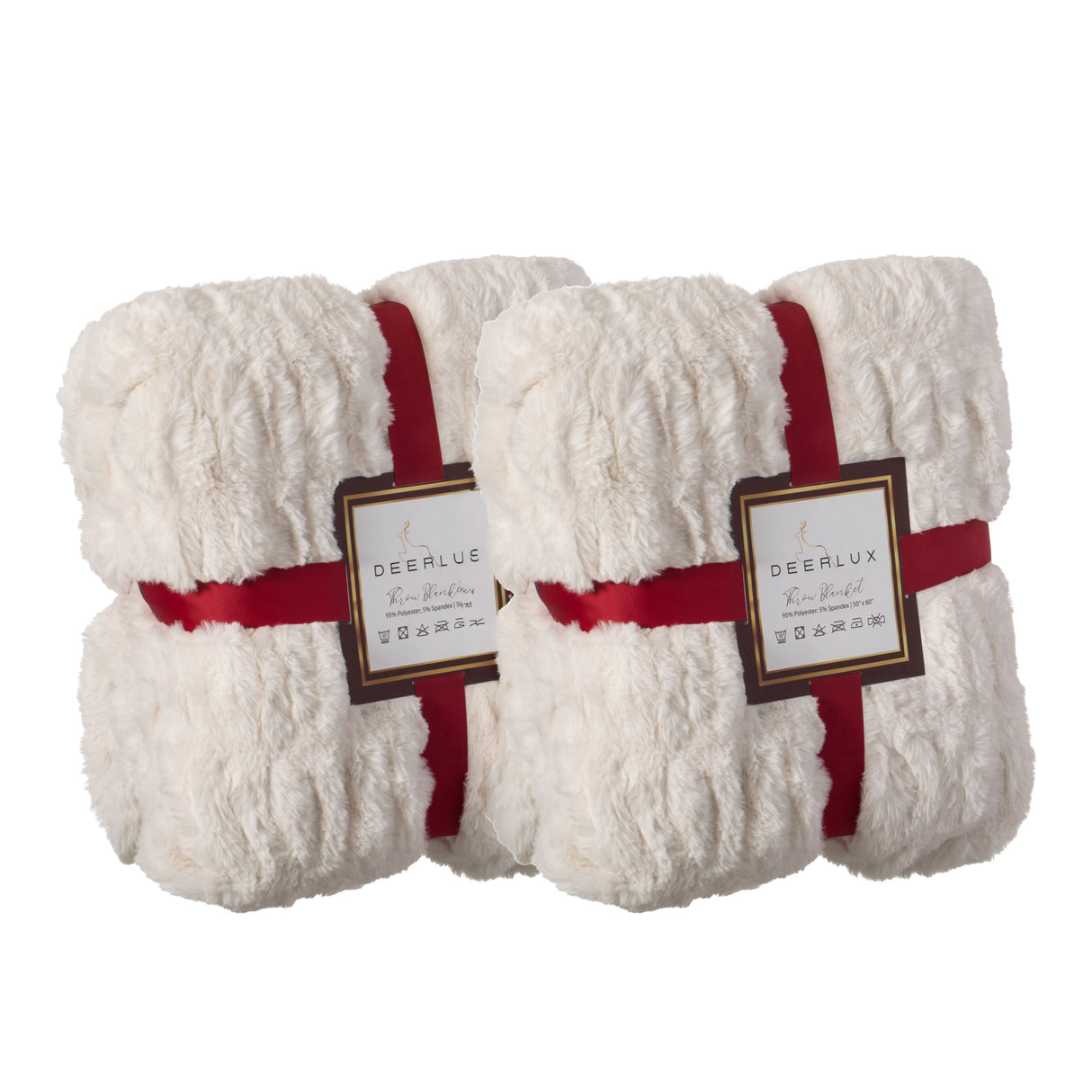 Set of 2 Luxurious 50 in. x 60 in. Rached Faux Fur Cozy Throw Blanket - Decorative Plush Blanket for Sofa and Bed, Soft and Comfortable Home Accent, Warm Winter Blanket, White - LEHADAR