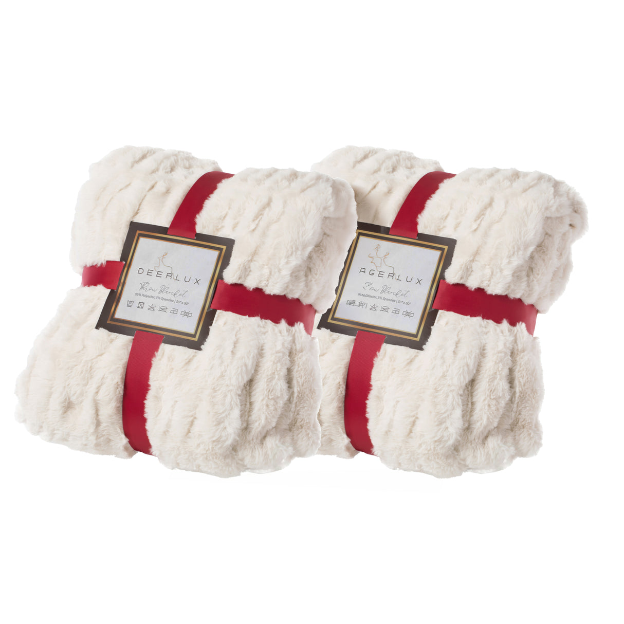 Set of 2 Luxurious 50 in. x 60 in. Rached Faux Fur Cozy Throw Blanket - Decorative Plush Blanket for Sofa and Bed, Soft and Comfortable Home Accent, Warm Winter Blanket, Cream - LEHADAR