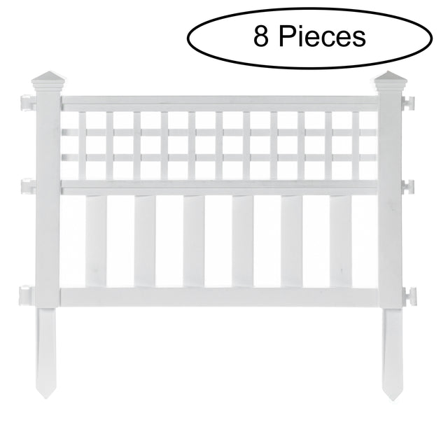 Garden Gate Patio Picket Fence Flower Bed Border White Vinyl Edging, Set Of 8 - LEHADAR