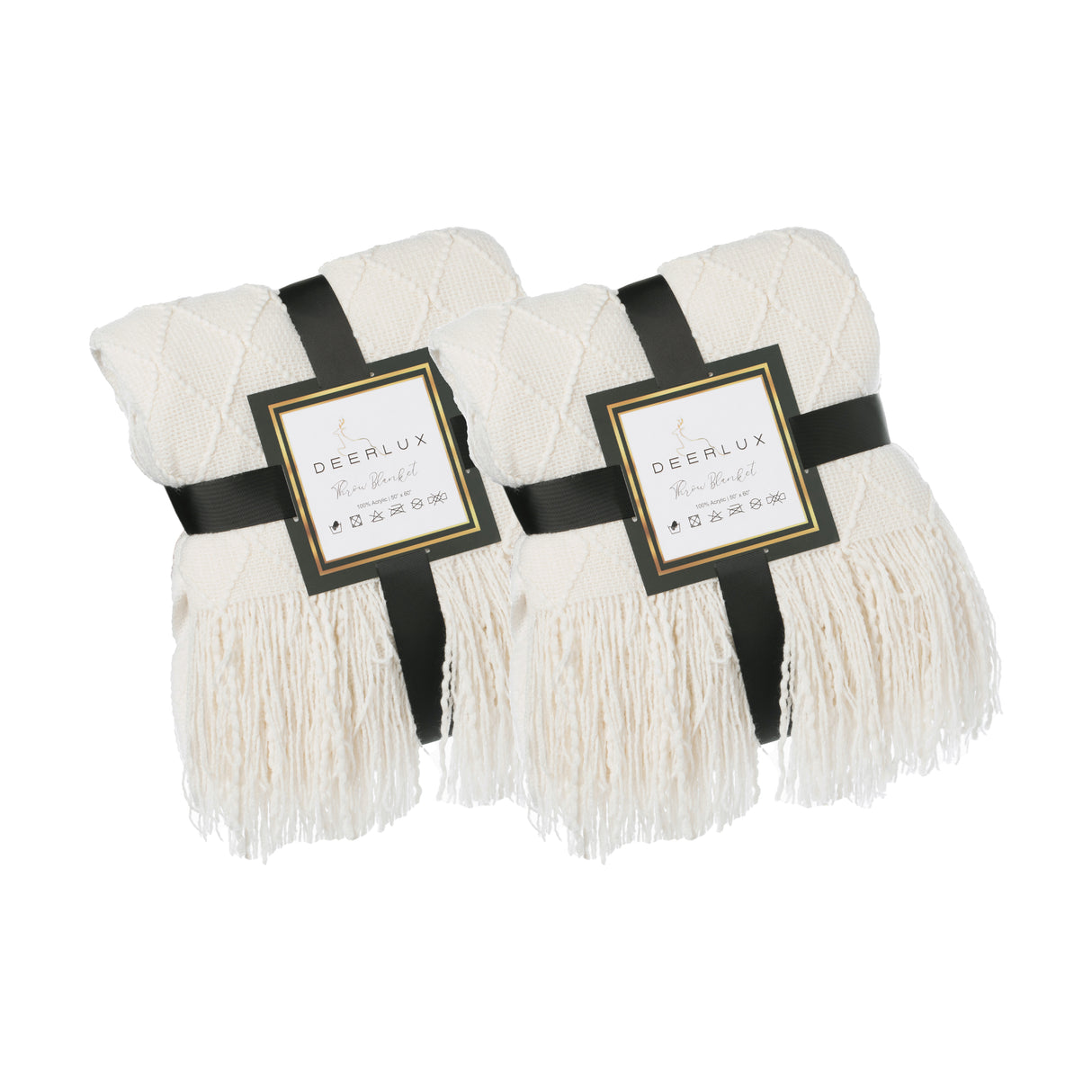 Set of 2 Decorative Throw Blanket - 50x60in Soft Knit with Delightful Fringe Edges for a Sophisticated and Cozy Touch to Your Living Space Lightweight, Breathable, Easy Care, Versatile, All-Season, Ideal for Lounging, Gifting - LEHADAR