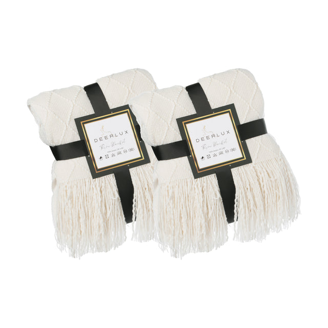 Set of 2 Decorative Throw Blanket - 50x60in Soft Knit with Delightful Fringe Edges for a Sophisticated and Cozy Touch to Your Living Space Lightweight, Breathable, Easy Care, Versatile, All-Season, Ideal for Lounging, Gifting - LEHADAR