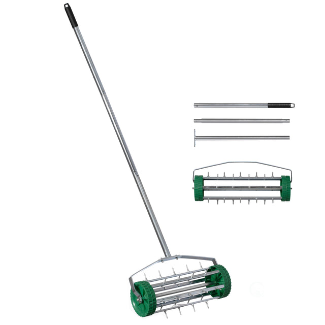 Durable Rolling Spike Lawn Aerator with Sturdy Steel Handle and Sharp Metal Tines to Promote Thick, Deep, and Healthy Grass Growth - LEHADAR
