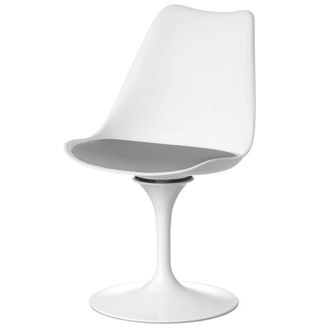 Mid-Century Modern White Tulip Side Chair with Grey Cushioned Seat - Stylish and Comfortable Polypropylene Swivel Accent Chair for Home Office, Living Room or Kitchen Bar - LEHADAR