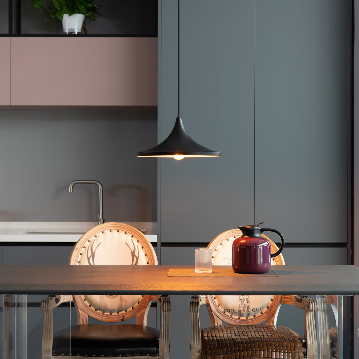 Quickway Imports Pack of 4 Modern Round Thin Metal Black Pendant Lamp, Ceiling Hanging Light Fixture for Dining Room, Kitchen, Bedroom, Living Room, Bar or Restaurant - LEHADAR