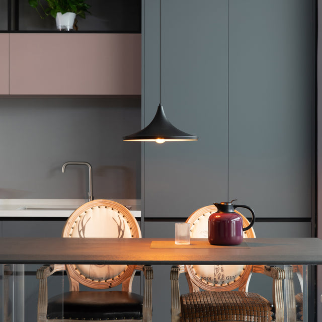 Quickway Imports Pack of 4 Modern Round Thin Metal Black Pendant Lamp, Ceiling Hanging Light Fixture for Dining Room, Kitchen, Bedroom, Living Room, Bar or Restaurant - LEHADAR