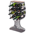 Freestanding Floor Wine Rack with Wooden and Metal Goblet Design - Holds 12 Bottles and Includes Wine Cork Holder - Stylish Bar Organizer for Home, Kitchen, Dining Area and Living Room D̩cor - LEHADAR
