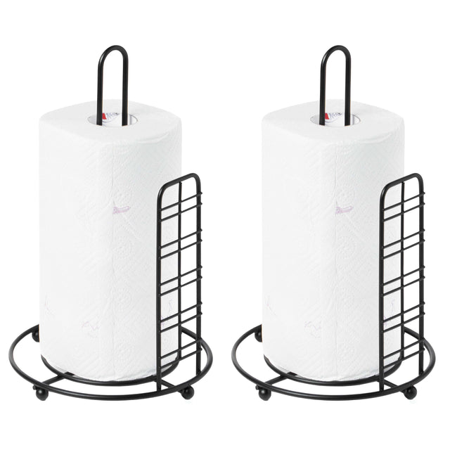 Freestanding Round Single Roll Sturdy Black Iron Towel Paper Holder Stand Roll Dispenser, Countertop Portable Stand for Kitchen, Dining Room, and Office, Set of 2 - LEHADAR