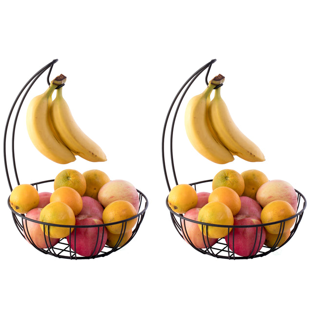 Wire Metal Fruit Basket Holder with Banana Hanger, Set of 2 - LEHADAR
