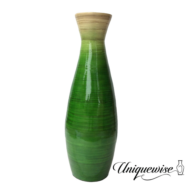 Uniquewise 24" Classic Bamboo Floor Vase Handmade, For Dining, Living Room, Entryway, Fill Up With Dried Branches Or Flowers, Glossy Green, - LEHADAR