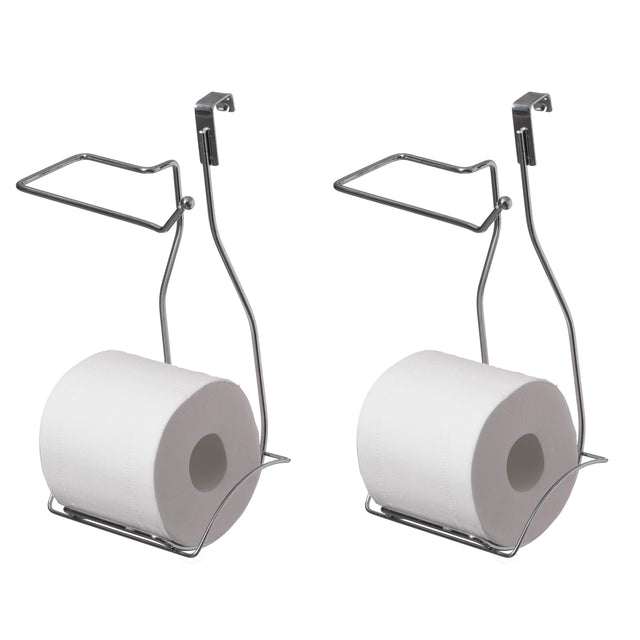 Chrome Over the Tank 2 Slots Toilet Tissue Paper Holder Organizer for Bathroom Storage, Set of 2 - LEHADAR